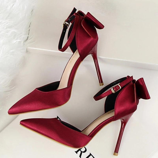 Bow-knot High Heels Women Shoes Satin Woman Pumps Sexy Wedding Shoes Stiletto Heels