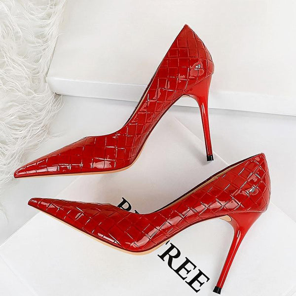 Woven Pattern Woman Pumps Patent Leather Pumps Shoes Women High Heels