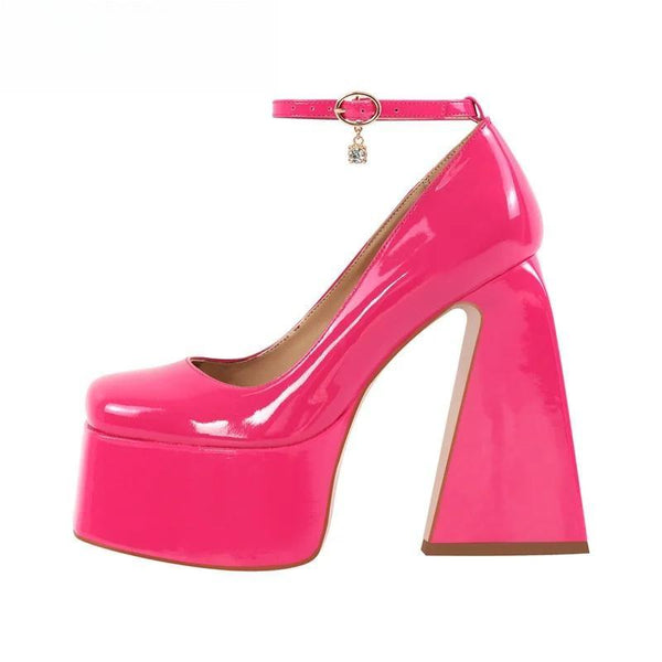 Sandalias Mary Jane rosas con plataforma gruesa y tacón triangular con tira al tobillo para mujer