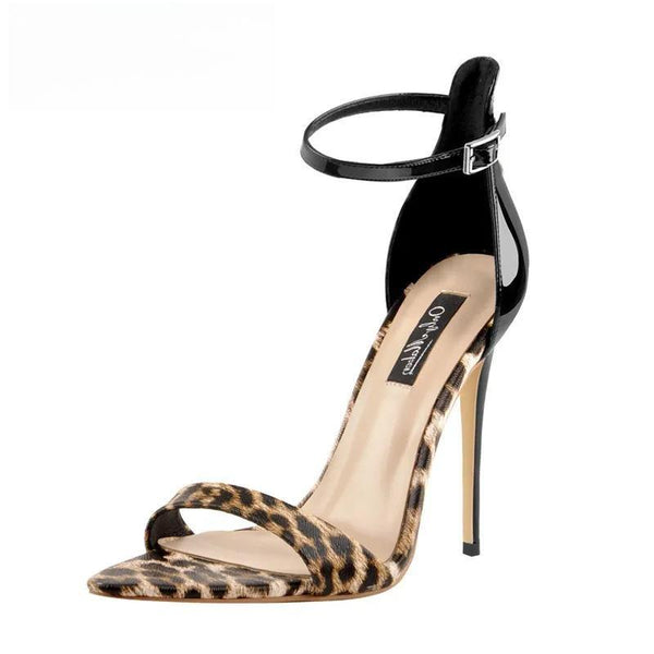 Sandalias de leopardo con punta abierta y tira al tobillo de 12 cm para mujer, tacones finos de fiesta