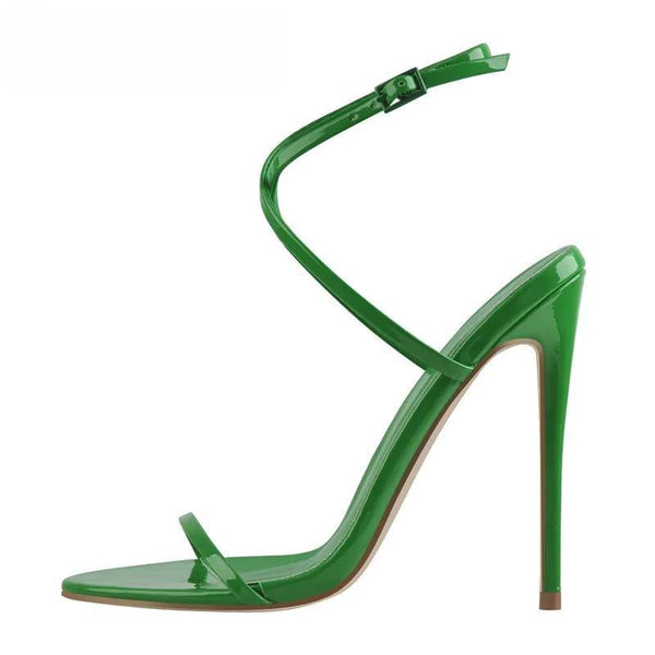 Sandalias de mujer con punta abierta y tacón alto en color verde para fiesta de verano, hechas a mano