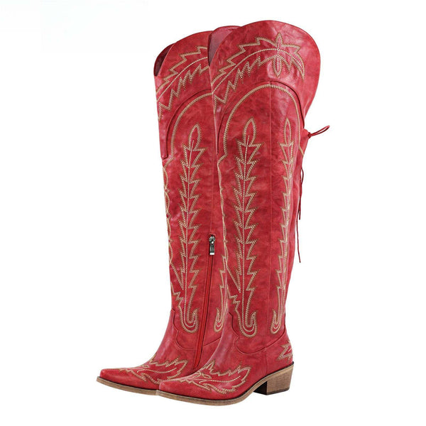 Women Thigh High Over the Knee Boots Red Cowboy Boots