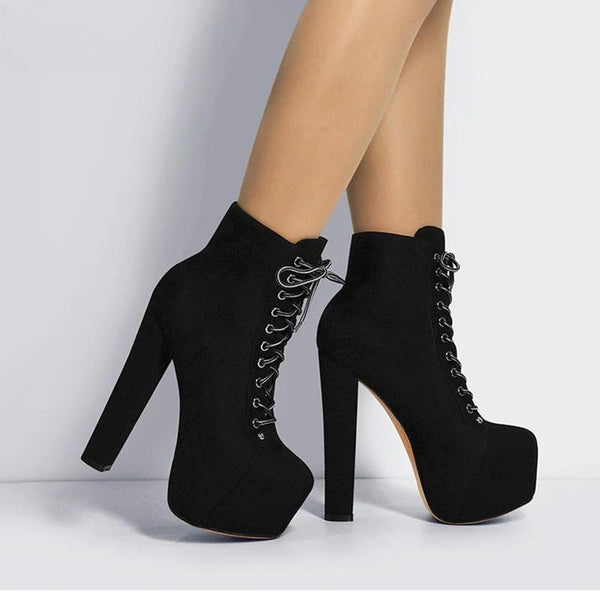 Women's Platform Ankle Boots Buckle Strap Chunky Heel