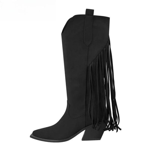 Botas negras de cuña alta con punta puntiaguda para mujer