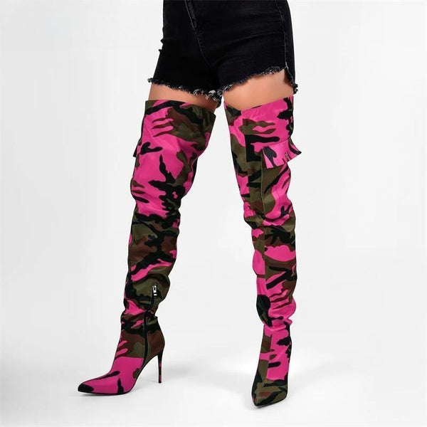 Womens Mixed Colors  CamouflageOver The Knee Boots