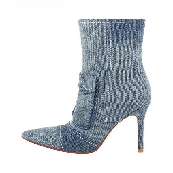 Botas vaqueras de punta puntiaguda para mujer, botines finos de tacón alto con cremallera lateral, botines de moda hechos a mano