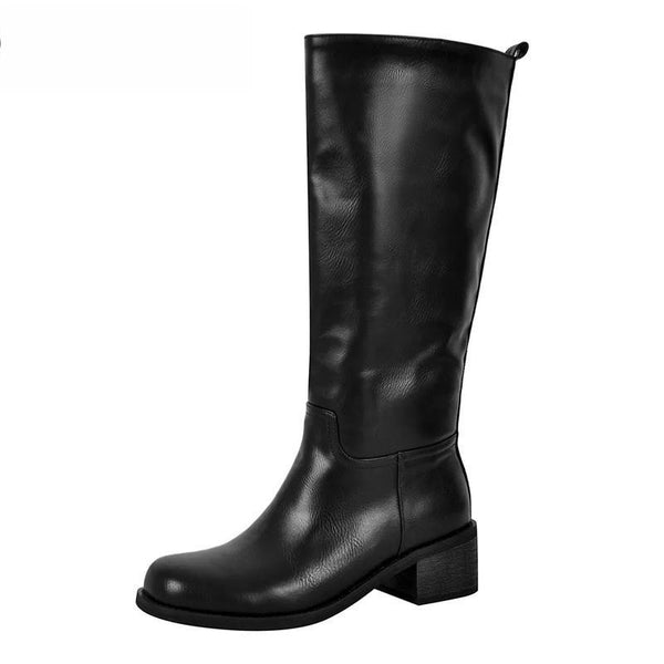 Botas de moto de invierno con tacón hasta la rodilla, estilo gótico, negro mate
