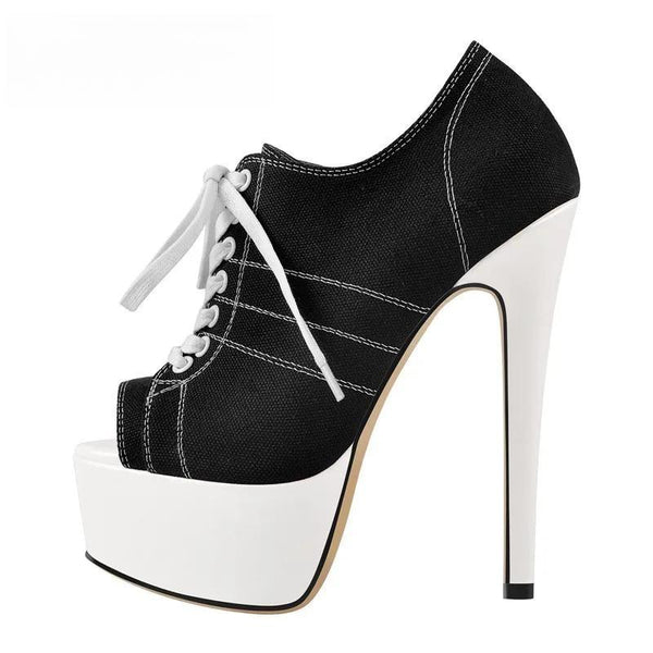 Botas de plataforma con punta abierta y tacón alto sexys para mujer, botas de aguja con cordones