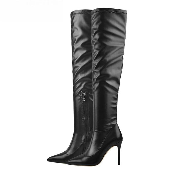 Over The Knee Women Pointed Toe Side Zipper Patent Leather Thin High Heels