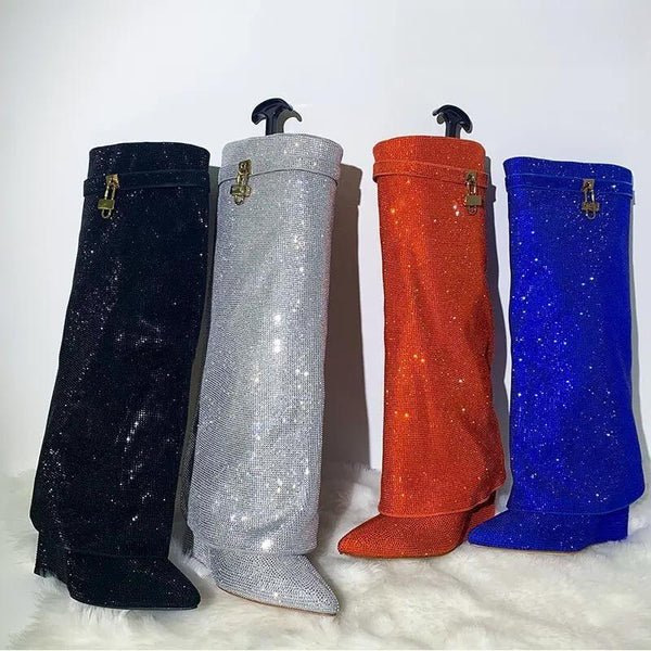 Sexy Party Dress Wedding Shark Lock Bling Buckle Pointed Toe Boots