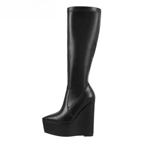 Women's High Heels Platform  Winter Fashion Party Black Matte Zip Handmade Brand Boots