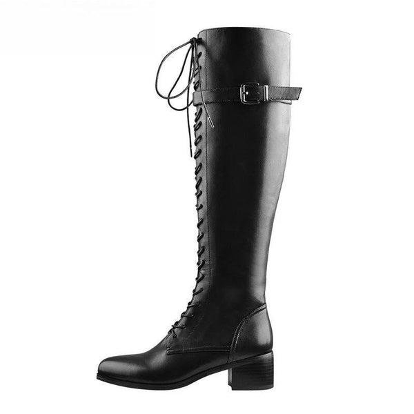 Round Toe Black Matte Side Zipper Knee High Boots