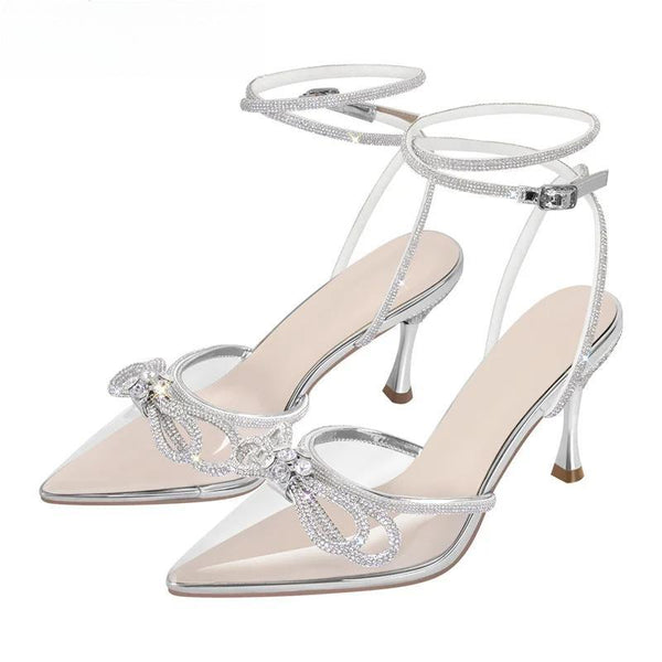 Women Pointed Toe PVC Butterfly-knot Elegant Sandals