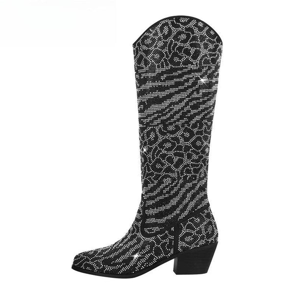 Women Western Cowboy Boots Pointed Toe Knee High Boots