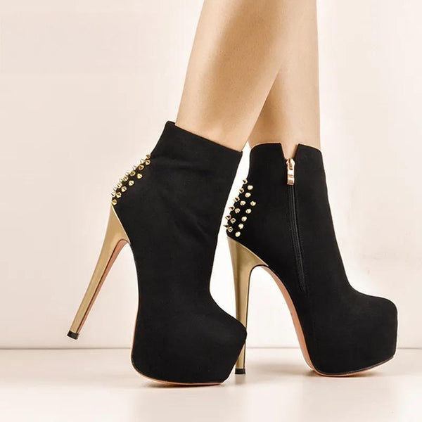 Botines de plataforma con remaches para mujer, tacones finos de 16 cm de alto