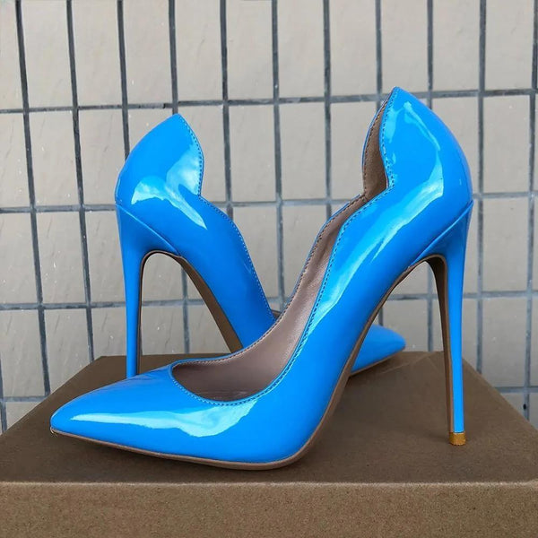 Newly Women Sexy Elegant Pumps Stilettos Glossy Patent Side V Cut High Heels