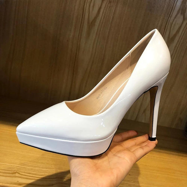 Zapatos de tacón alto con plataforma y punta brillante para mujer, elegantes y elegantes.