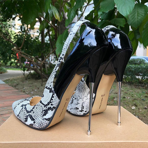 Zapatos de tacón alto sexys de 16 cm con piel de serpiente