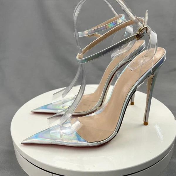 Summer Women Sexy  Ankle Straps Transparent Soft PVC Pointy Toe High Heel