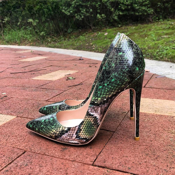 Green Crocodile Effect Women Sexy Pattern Pointed Toe High Heels