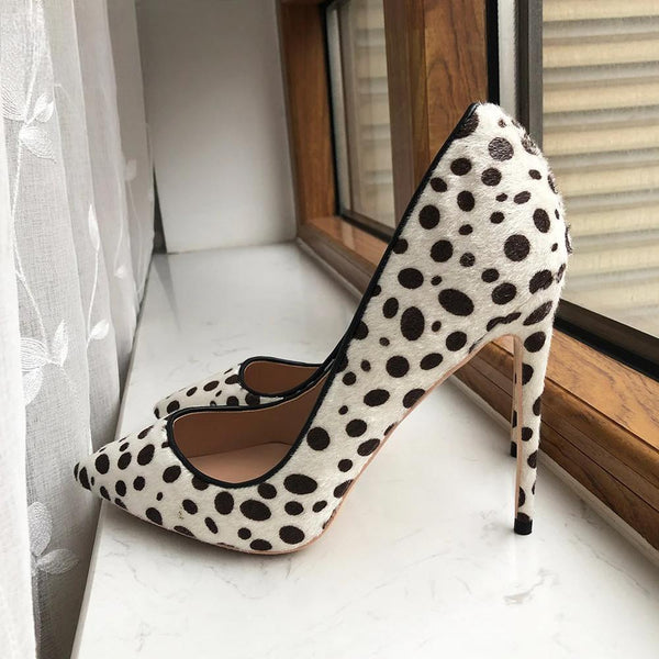 Polka Dot Print Women Flock Pointy Toe High Heel Shoes
