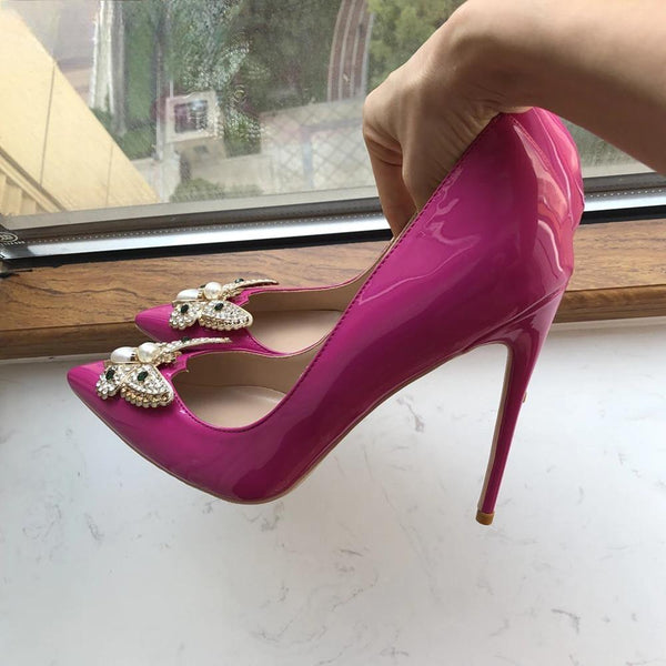 Deep Rose Women Patent Pointy Toe High Heel Party Shoes
