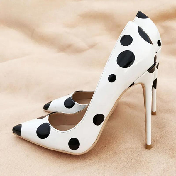 Polka Dot Printed Women Patent Glossy Stiletto High Heels Pointed Toe Chic Pumps