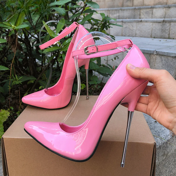 Woman Ankle Strap Pink Pumps 16cm Extreme Metal High Heels