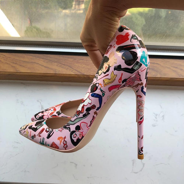 Fashion Printed Women Pointy Toe High Heel Shoes