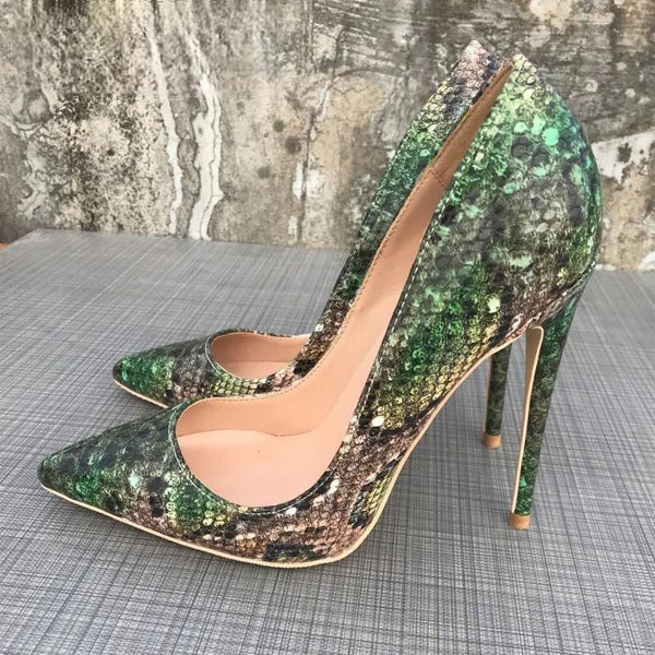 Camouflage Croc-Effect Embossed Women Sexy Stiletto High Heels