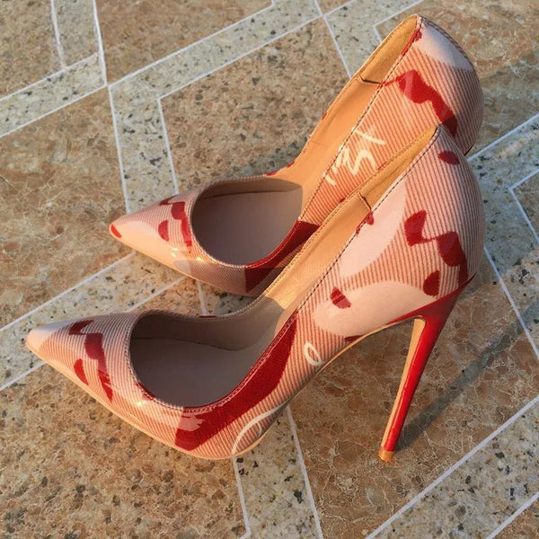 Floral Patern Print Women Pointed Toe High Heels Fashion Ladies Chic Pumps