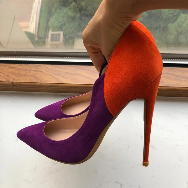 Purple Flock Women Elegant Pointy Toe High Heel Shoes V Side Cut Sexy Stiletto Pumps