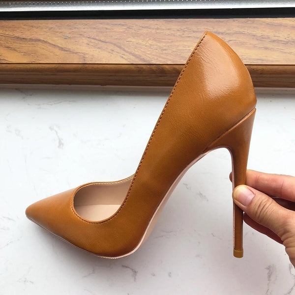 OL Brown Matte Women Pointy Toe Stiletto High Heels Ladies Formal Dress Shoes