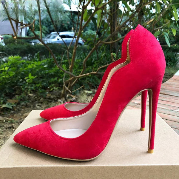 Tacones altos con corte en V de 12 cm, sexys y elegantes, de color rojo olid para mujer