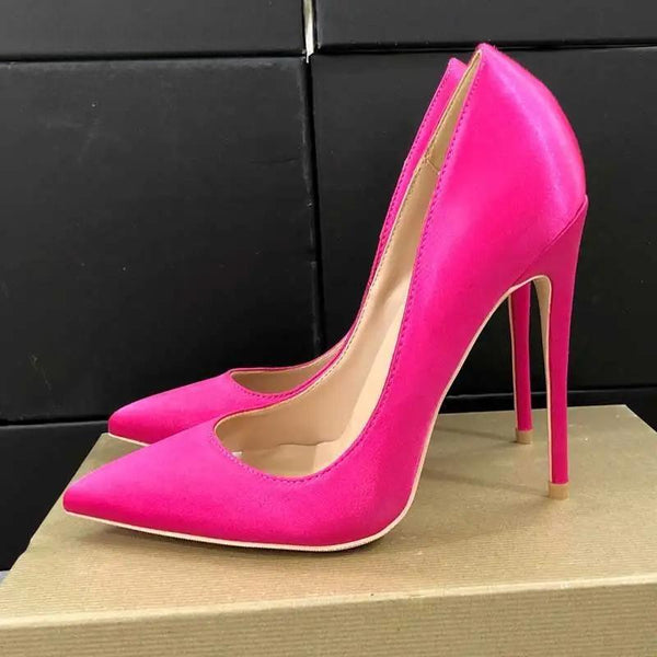 Rose Pink Women Satin Fabric Pointed Toe High Heels Ladies Chic Stiletto Pumps