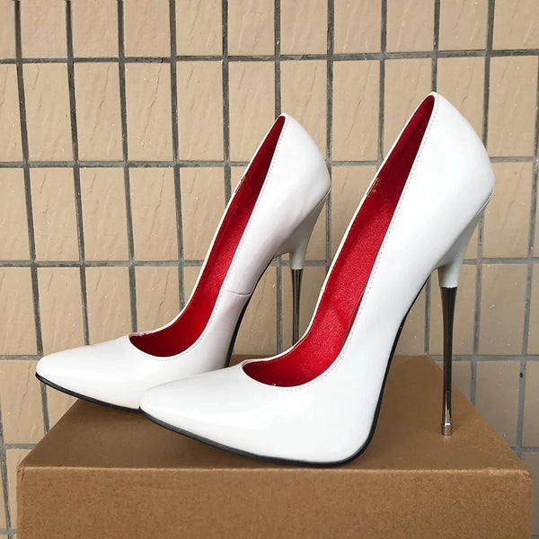 Glossy White 16cm Extremely High Metal Heels Women