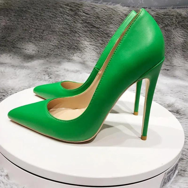 Solid Green Women Pointy Toe High Heels 8/10/12cm Fashion Slip On Stilettos