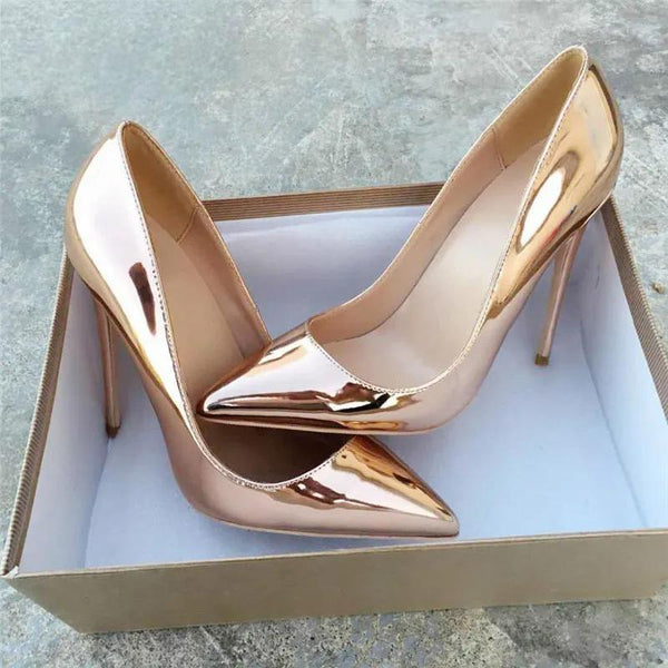 Sexy Women Shiny Gold Pointed Toe Stiletto High Heels