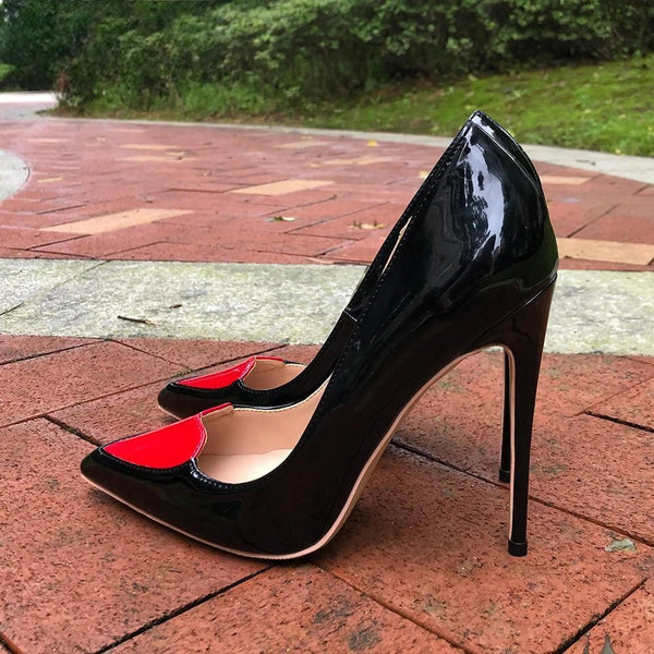 Love Heart Patchwork Women Pointed Toe Stiletto High Heel Shoes