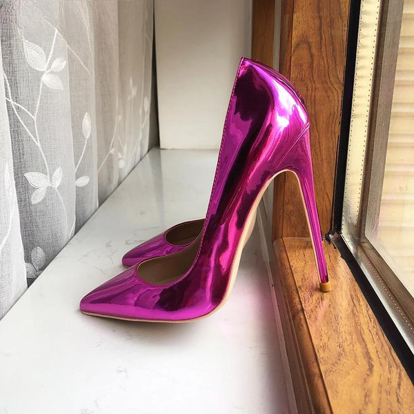 Glossy Purple Women Patent Pointy Toe High Heel Wedding Party Shoes