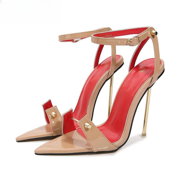 Sandalias de verano con diseño único para mujer, con punta abierta y tacón alto de 12 cm
