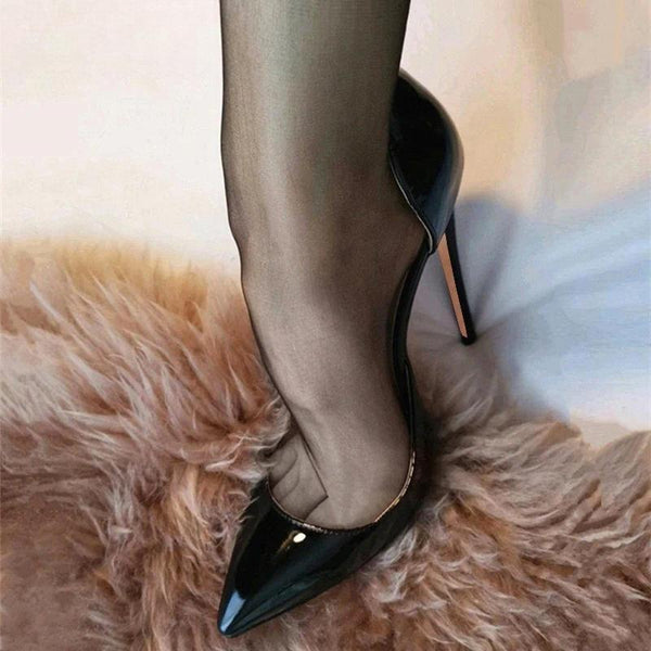 Classic Black Women Side Open Pointy Toe High Heel Shoes