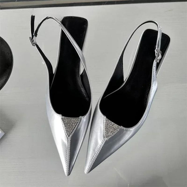 Fashion Elegant Crystal Pointed Toe Women Pumps Designer Low Heels Sandals