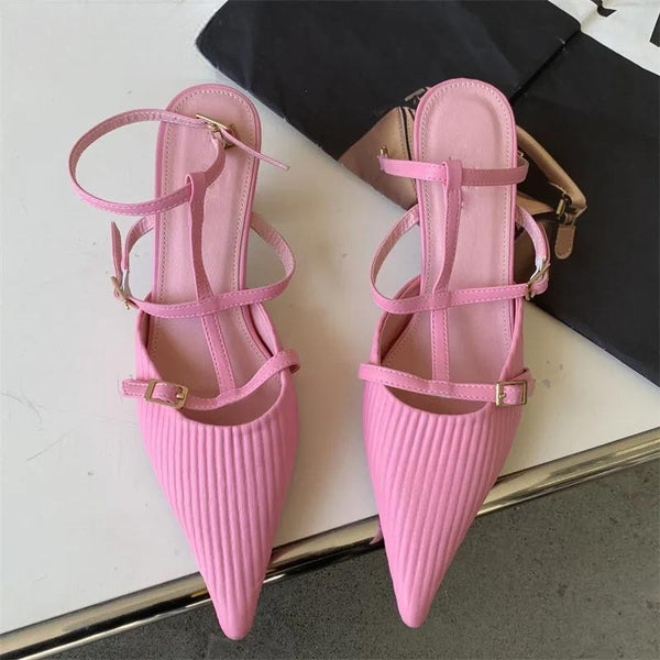 Spring New Brand Women Pumps Shoes Fashion Pleated Pointed Toe Ladies Elegant Slingback Sandals