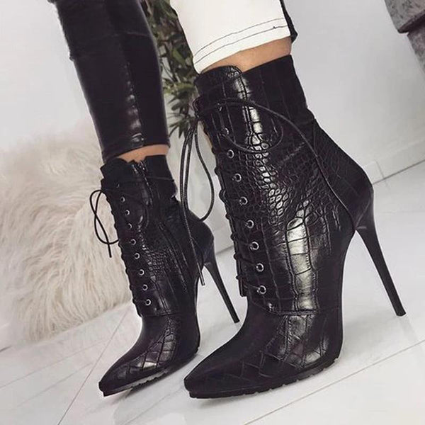 Sexy Snakeskin Grain Ankle Boots For Women High Heels