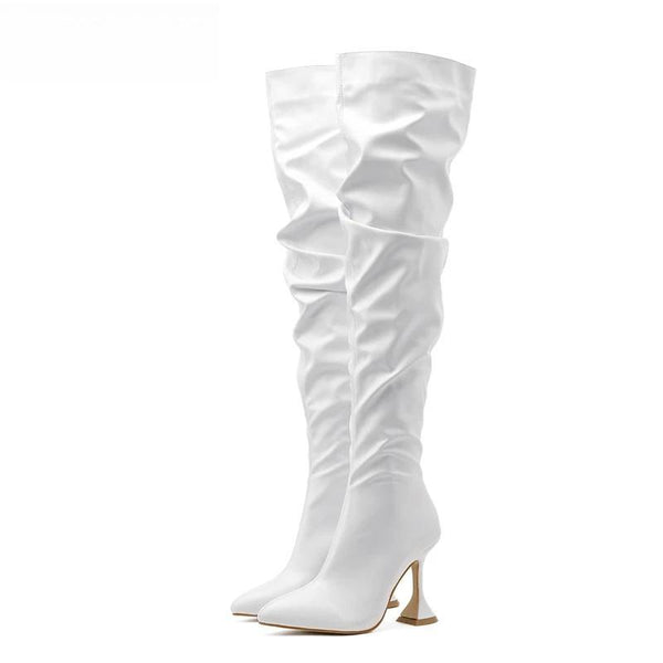 New Design Pleated Over The Knee Womans Boots Fashion Runway Strange High Heels