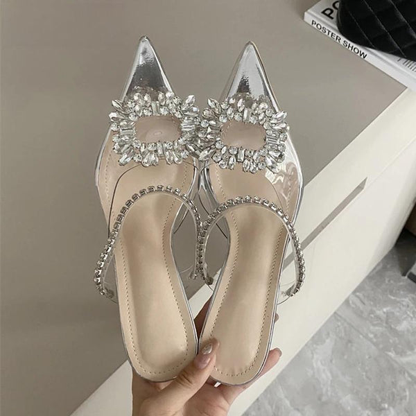 PVC Transparent Square Buckle Pumps Perspex Heel High Heels