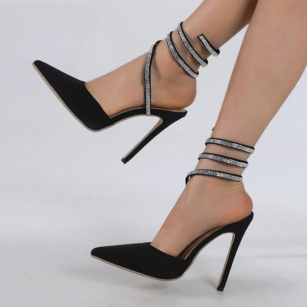 Fashion CRYSTAL Pumps Women Sandals Thin Heel Narrow Band Party Stripper Heels