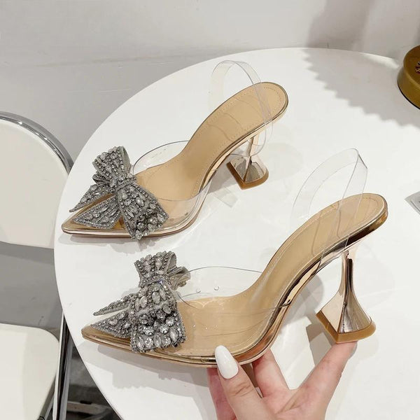 Fashion Crystal Sequined Bowknot Women Pumps Sexy Pointed Toe High Heels