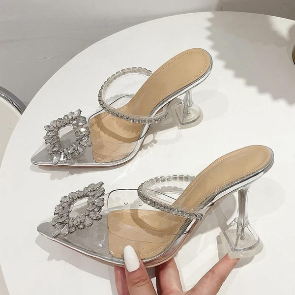Fashion Crystal Square Buckle Women Pumps Sexy Pointed Toe High Heels